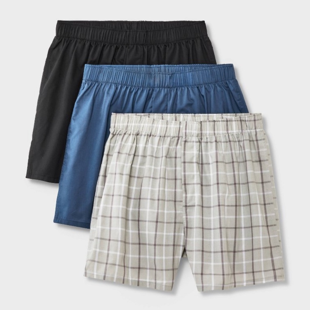 2pk Men's Woven Boxers 3pcs (Total of 6pcs) - Dealworthy Blue/Black